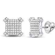 [14K, 1/3 Cttw] White Gold Mens Round Diamonds & Squared Cluster Stud Earrings 