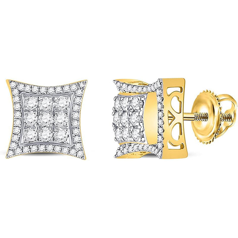 [14K, 7/8 Cttw] Yellow Gold Mens Round Diamond Kite Squared Stud Earrings 