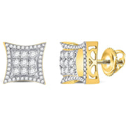 [14K, 7/8 Cttw] Yellow Gold Mens Round Diamond Kite Squared Stud Earrings 