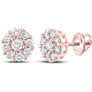 [10K, 5/8 Cttw] Rose Gold Mens Round Diamond Cluster Stud Earrings 