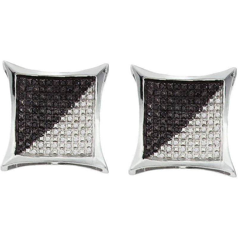 [1/3 Cttw] Sterling Silver Round Black Enhanced Diamond Square Kite Cluster Stud Earrings 