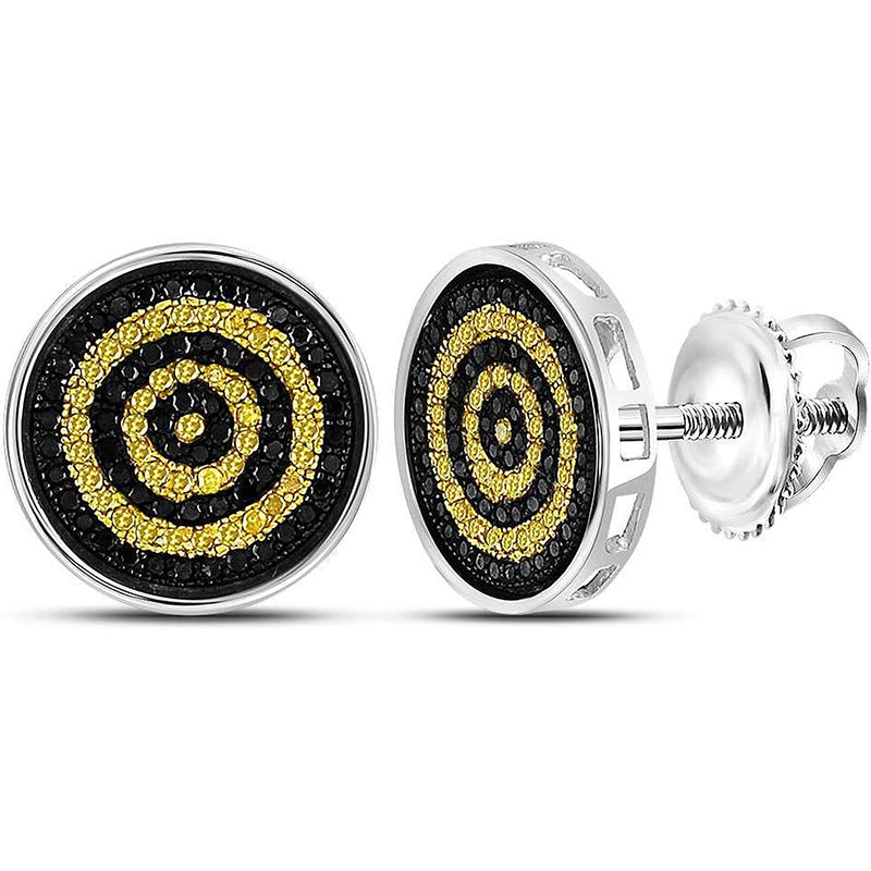 [1/2 Cttw] Sterling Silver Mens round Yellow Black Color Enhanced Diamond Circle Stud Earrings 