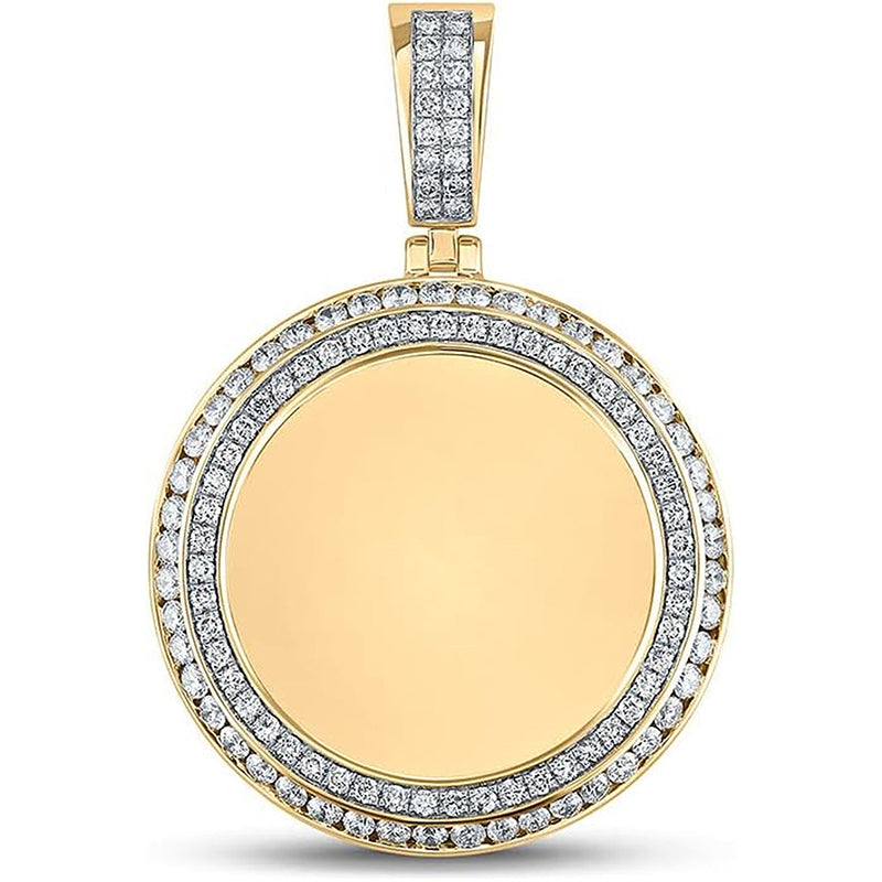 [14K, 3-1/3 Cttw]Yellow Gold Mens Diamond Memory Circle Charm Pendant 