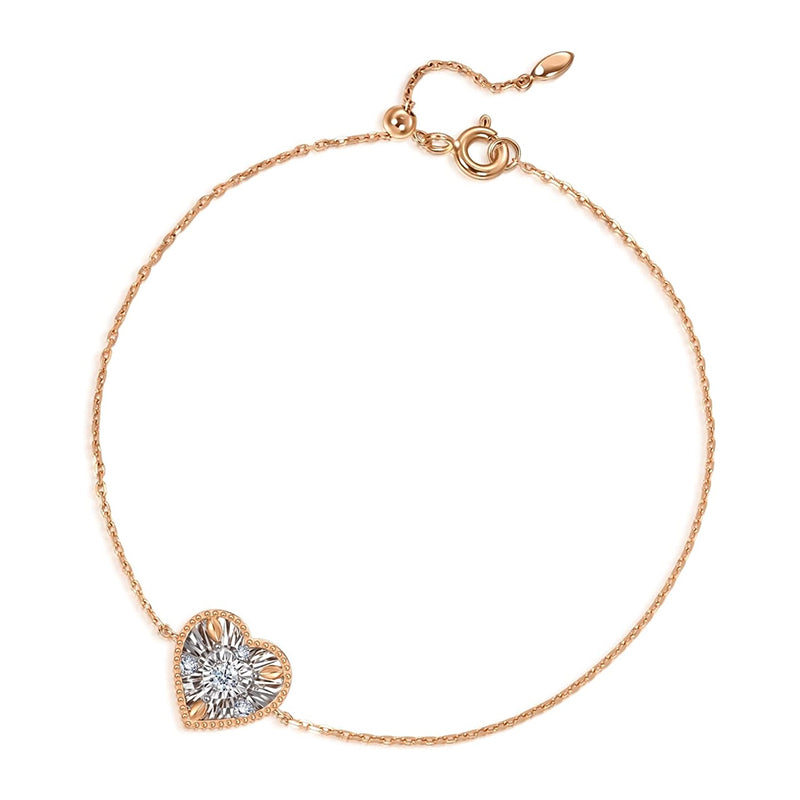 [18K] White & Rose Solid Gold Diamond Heart-Shaped Bracelet