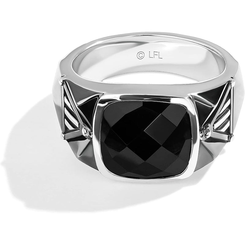 Dark Armor Men's Sterling Silver with Black Rhodium Onyx Ring