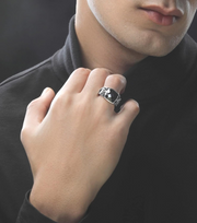 Dark Armor Men's Sterling Silver with Black Rhodium Onyx Ring