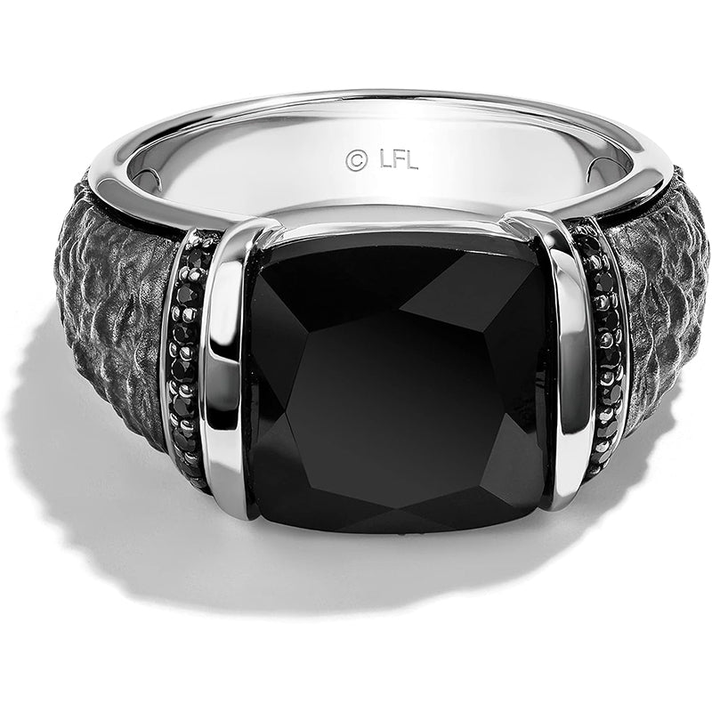 [1/6 Ct.Tw.] Carbonite Black Diamonds and Onyx Silver and Black Rhodium Ring