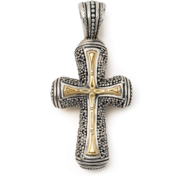 [18K] Gold & Sterling Silver Mens Cross Pendant From Stavros Collection