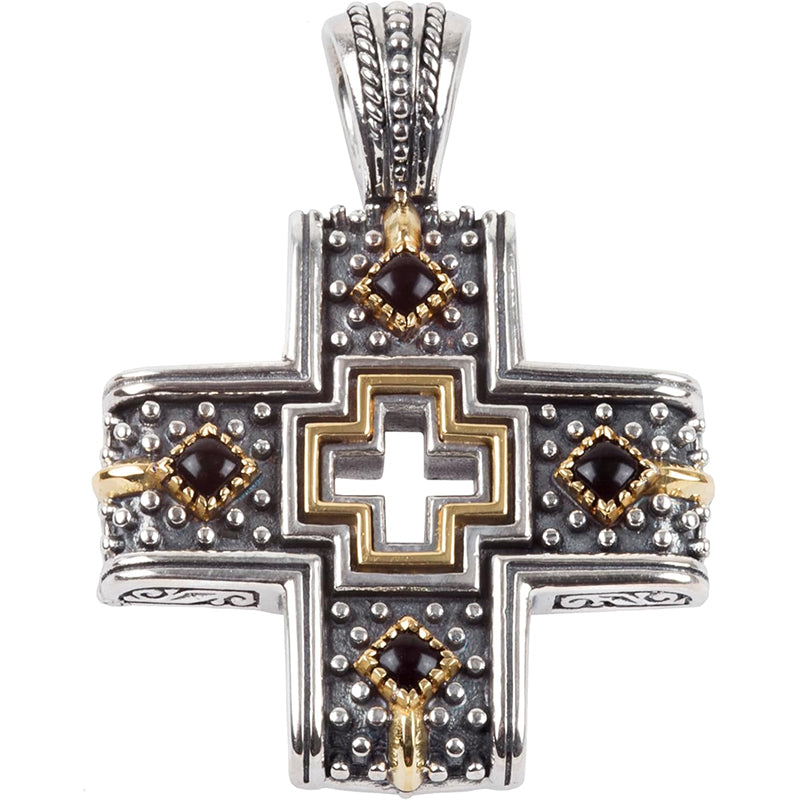 [18K] Yellow Gold Achilles Sterling Silver & Onyx Cross Pendant