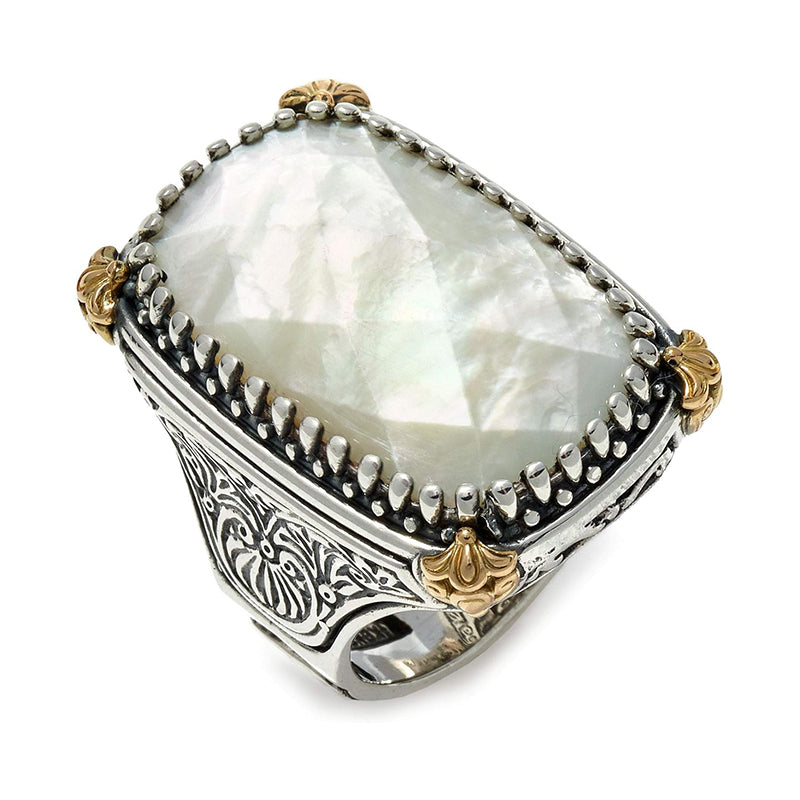 [18K] Gold & Sterling Silver, Mother of Pearl Grecian Ring