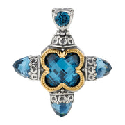 [18K] Yellow Gold Sterling Silver Blue Spinel & London Blue Topaz Pendant