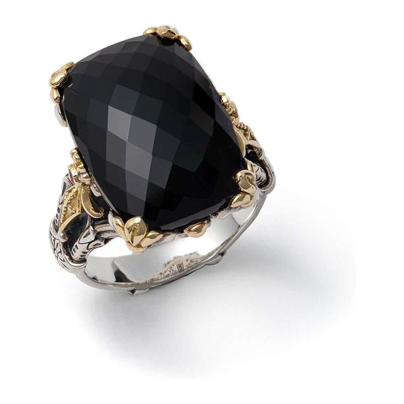 [18K] Gold & Sterling Silver Onyx Grecian Ring