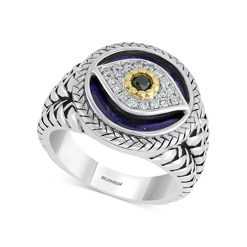 [14K, 1/10 Ct. T.W.] Multi-Gemstone & Diamond Evil Eye Ring in Sterling Silver