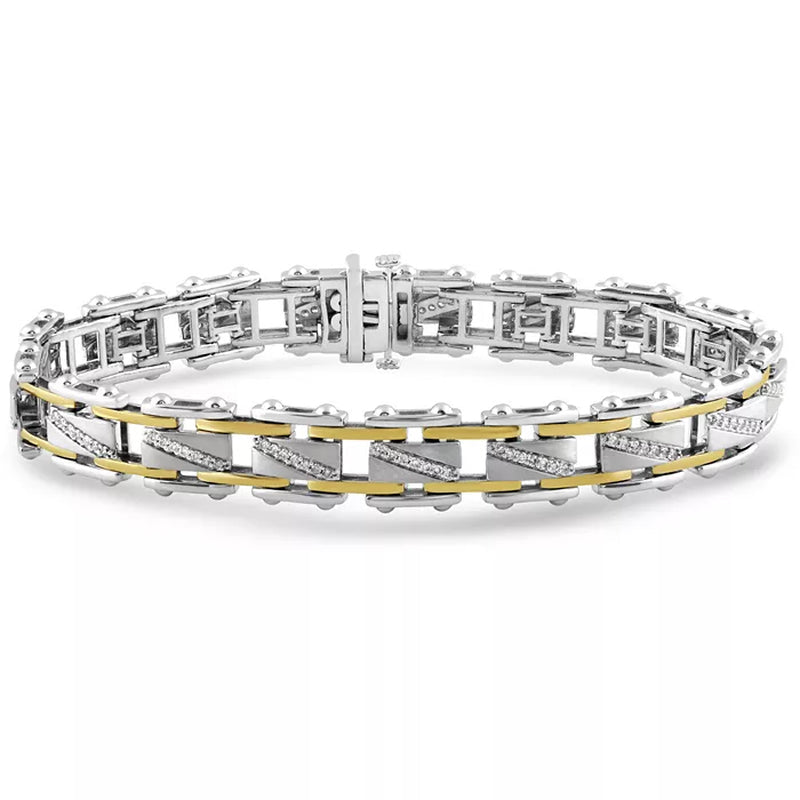 [18K, 1 Ct. T.W.] Gold-Plated Sterling Silver Mens Diamond Bracelet