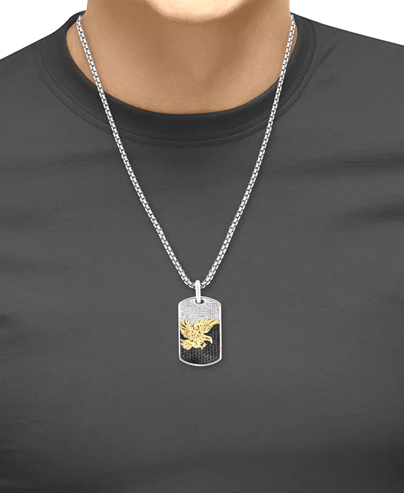 [1-5/8 Ct. T.W.] Sterling Silver & Gold-Plated Black Spinel Eagle Dog Tag Pendant