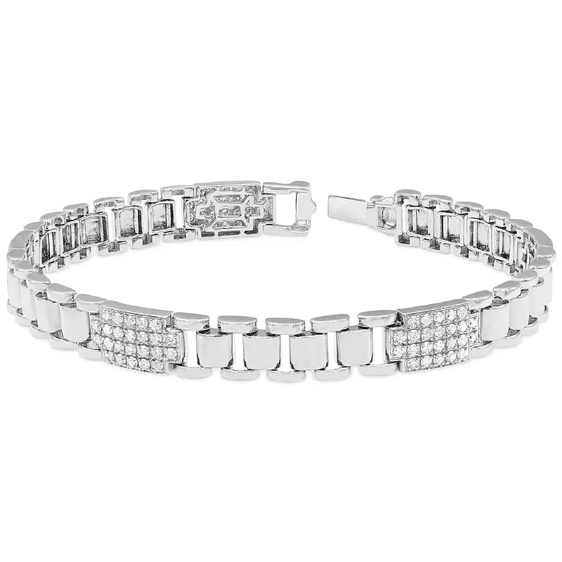 [10K, 2 Ct. T.W.] White Gold Men's Diamond Cluster Link Chain Bracelet