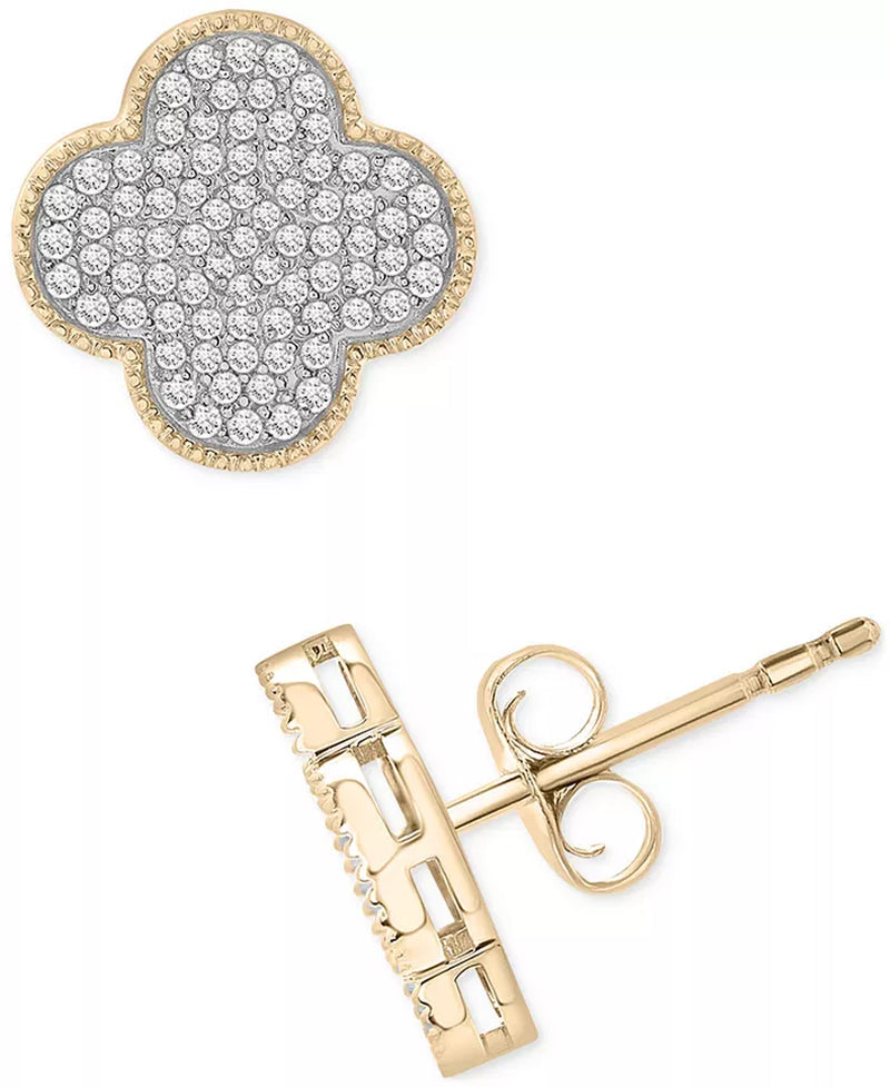 [10K, 1/2 Ct. T.W.] Men's Yellow Gold Diamond Clover Stud Earrings