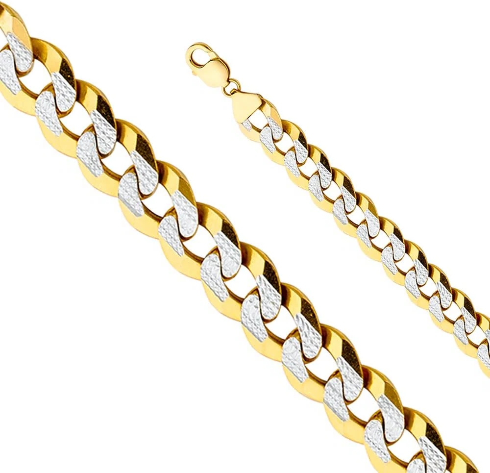 [14K] Yellow Gold14Mm Cuban White Pave Chain Necklace