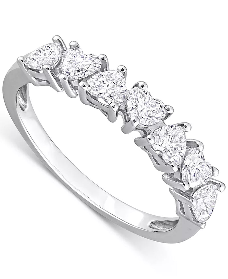 [14K, 1 Ct. T.W.] White Gold Diamond Heart-Cut Anniversary Band