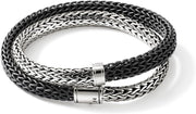 Stering Silver Icon Collection Bracelet, 7.5MM,  8MM Braided Black Rubber Cord Double Wrap Bracelet with Hook Clasp