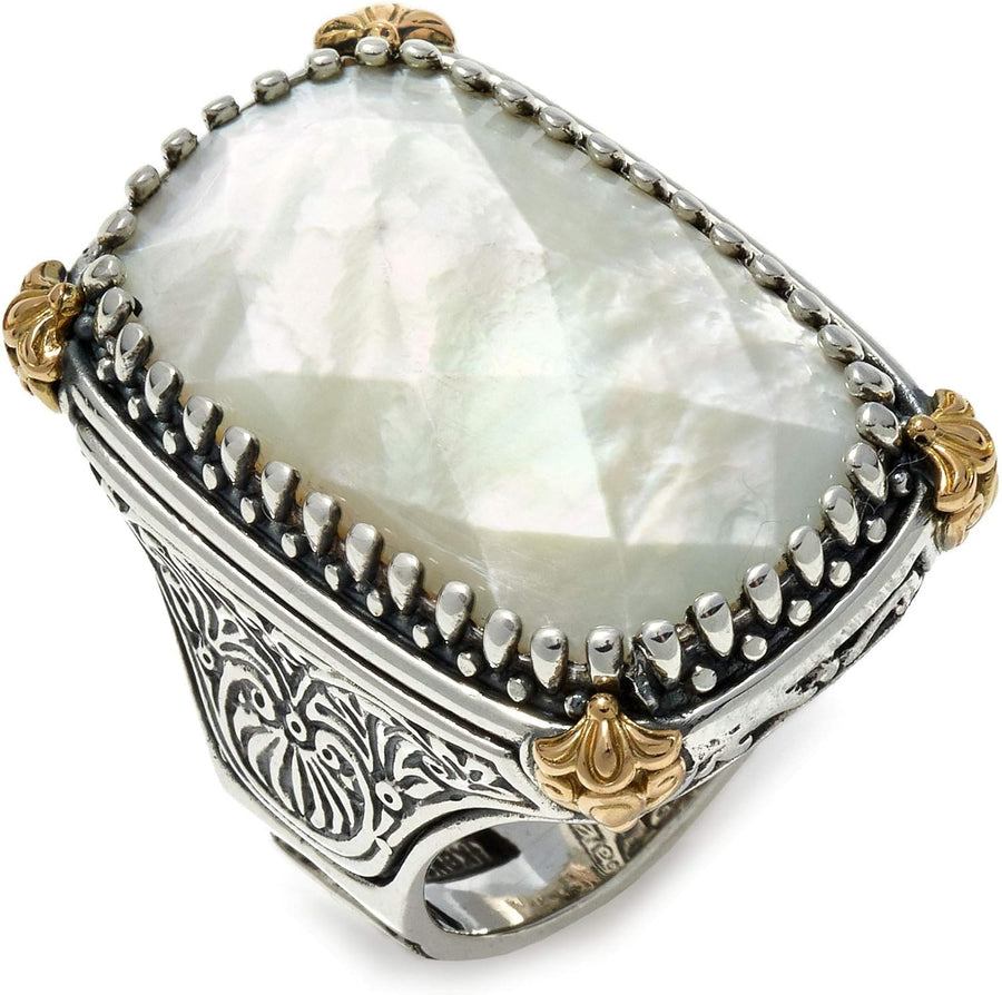 [18K] Gold & Sterling Silver, Mother of Pearl Grecian Ring