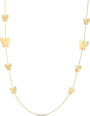 14K Yellow Gold Polished Graduating Butterfly Angel Wings Station Necklace with Lobster Clasp 26 Inch Jewelry for Women