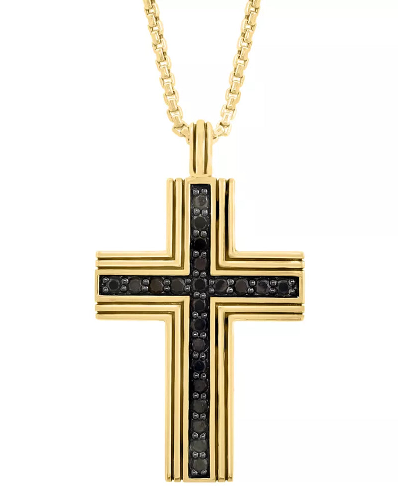 [3/4 Ct. T.W.]  Men's Gold-Plated Sterling Silver Black Spinel Square Cross 22" Necklace