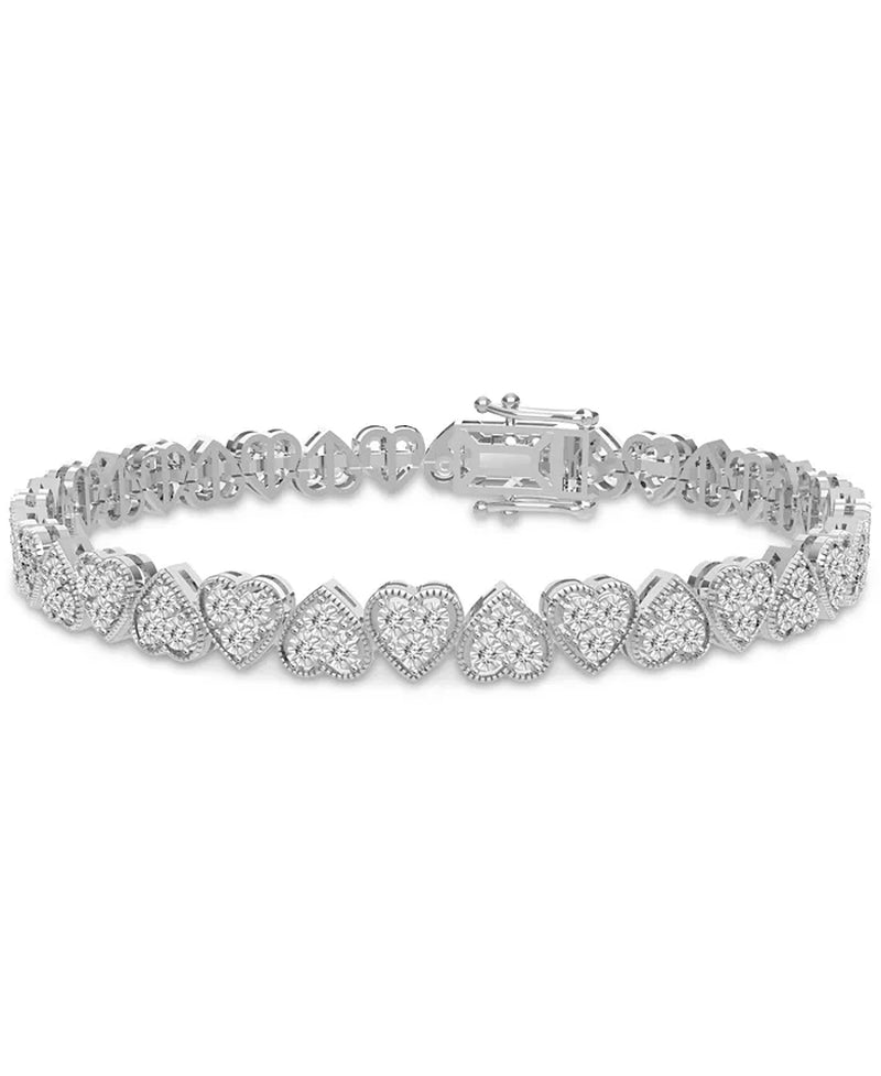 [10K, 1 Ct. T.W.] White Gold Diamond Heart Link Bracelet