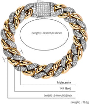 [14K ]Gold Cuban Link Moissanite Bracelet 9Mm & 14Mm Bold Chain Bracelet