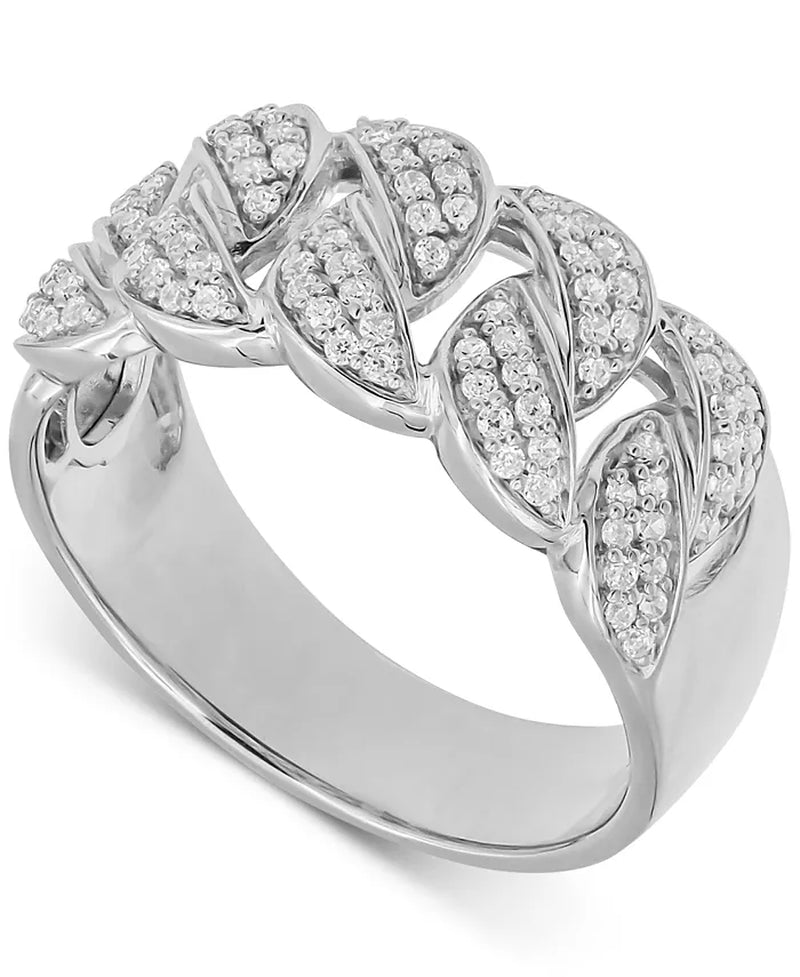 [10K, 1/2 Ct. T.W.] White Gold Men's Diamond Chain Link Ring