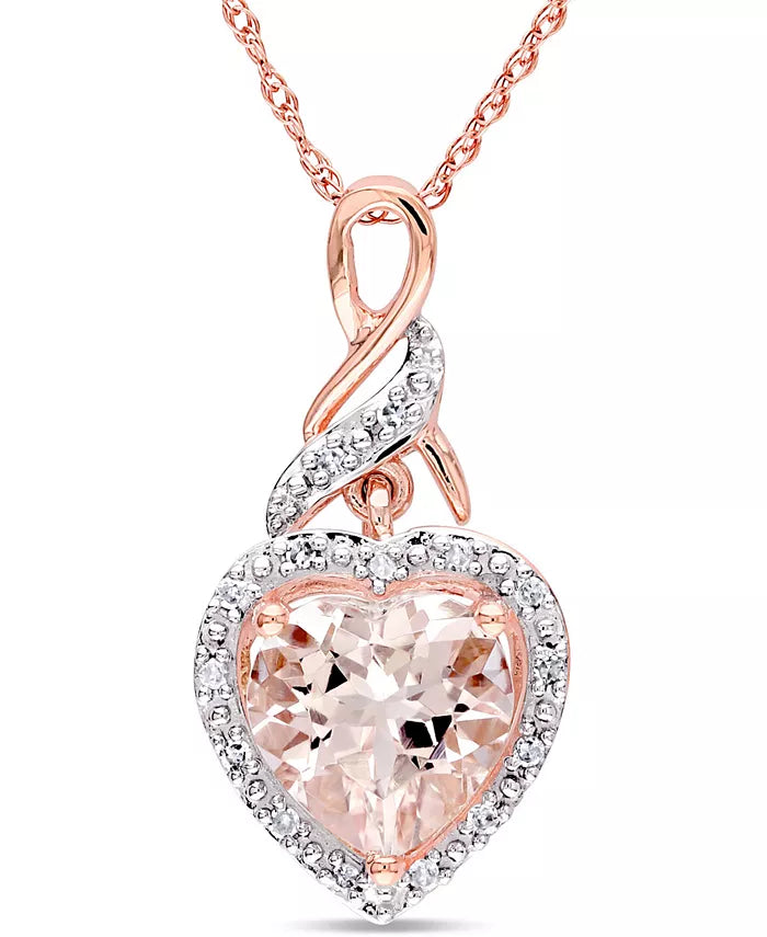 Morganite (1-3/4 Ct. T.W.) & Diamond (1/20 Ct. T.W.) Heart Swirl 17" Pendant Necklace in 
