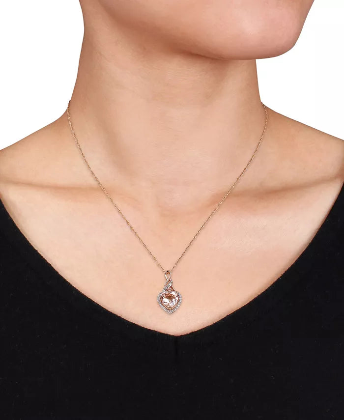 Morganite (1-3/4 Ct. T.W.) & Diamond (1/20 Ct. T.W.) Heart Swirl 17" Pendant Necklace in 