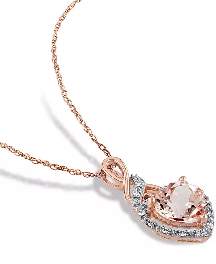 Morganite (1-3/4 Ct. T.W.) & Diamond (1/20 Ct. T.W.) Heart Swirl 17" Pendant Necklace in 