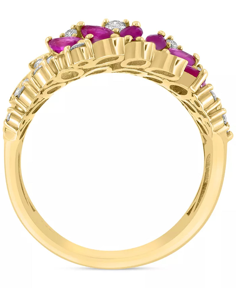 [14K] Gold Ruby (2-1/3 Ct. T.W.) & Diamond (2-1/3 Ct. T.W.) Marquise Floral-Inspired Cluster Ring