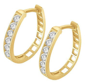 Solid Yellow Gold Channel Set Hoops Earrings