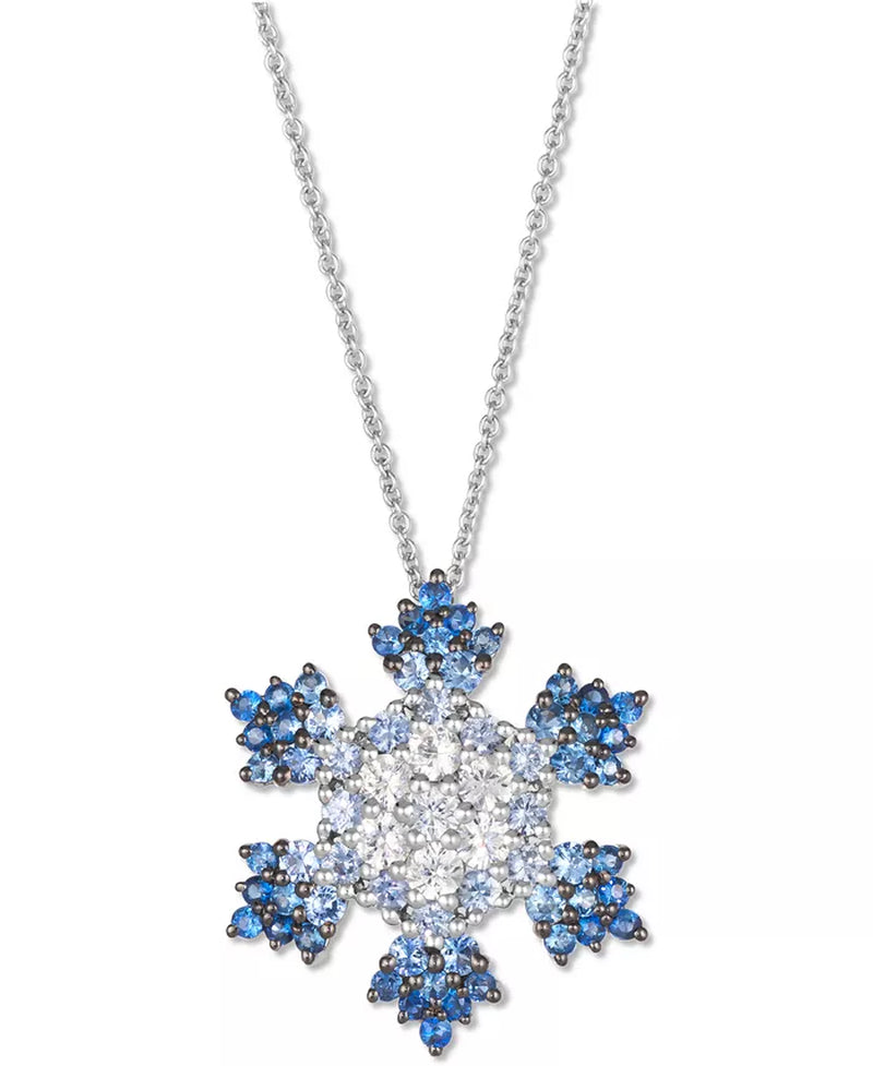 [14K] White Gold Denim (1-3/8 Ct. T.W.) & White Sapphire (5/8 Ct. T.W.) Snowflake Pendant