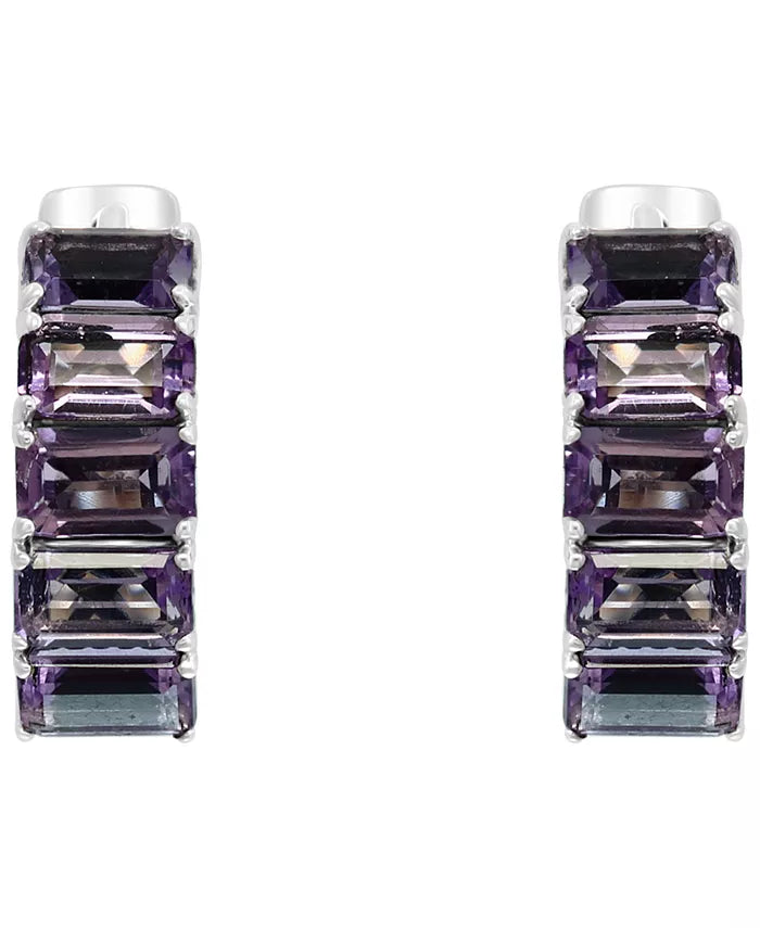 [3-1/3 Ct. T.W.] Sterling Silver Amethyst Small Hoop Earrings