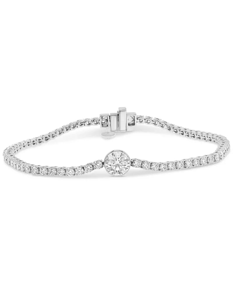 [14K, 3-7/8 Ct. T.W.] White Gold Lab Grown Diamond Cluster Tennis Bracelet