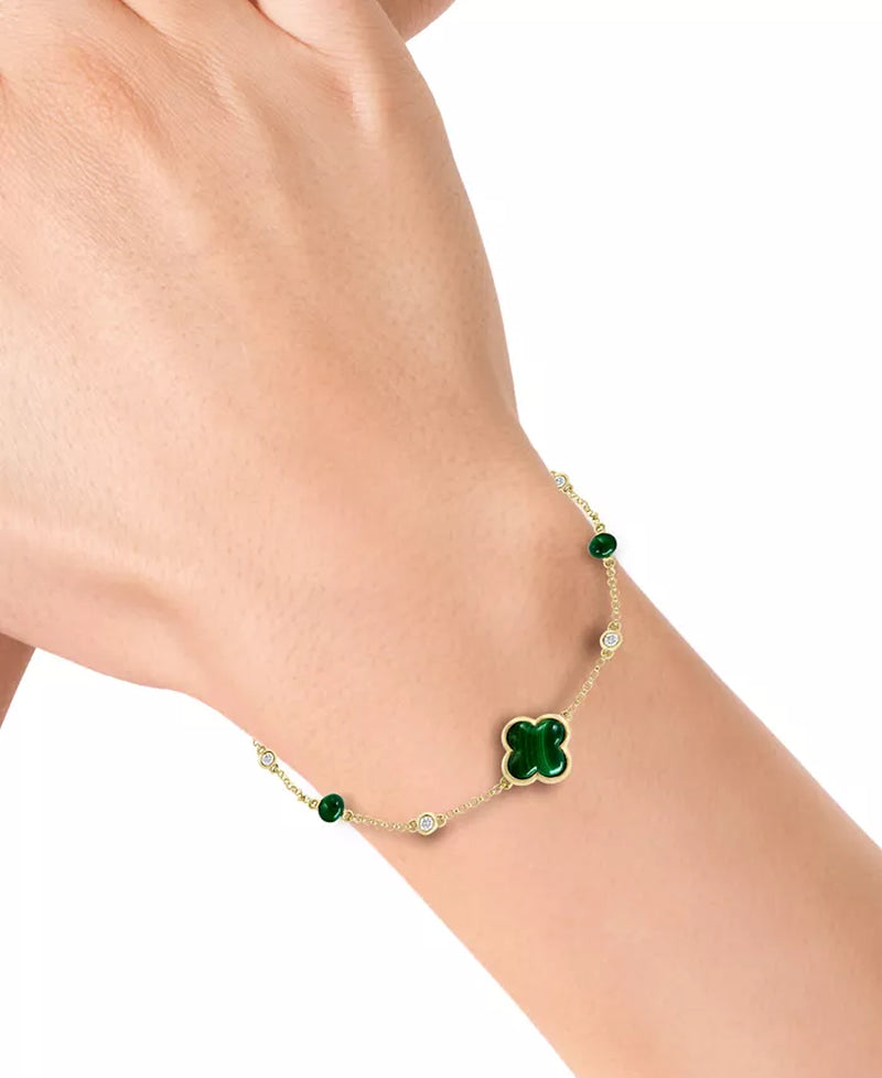 [1/20 Ct. T.W.] 14K Gold Malachite & Diamond Chain Bracelet