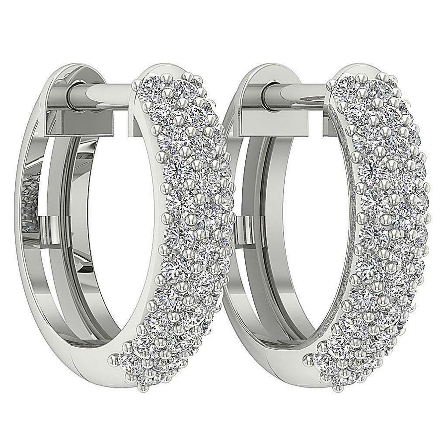 [14K. 1/2 Ct] White / Yellow / Rose Gold Hoops Natural Diamond Pave Earring