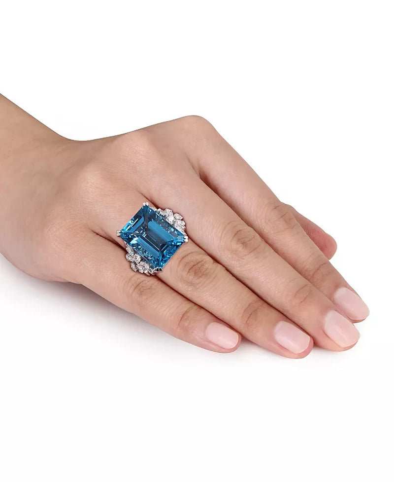 Blue Topaz (28 1/4 Ct. T.W.) and Diamond (1 3/4 Ct. T.W.) Ring in 14K White Gold