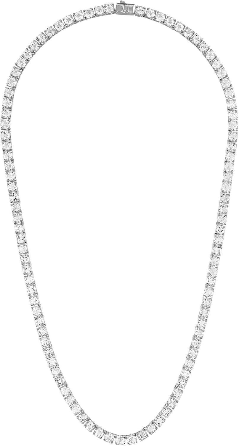 [5Mm] Black Rhodium Plated Sterling Silver Tennis Necklace Inset  With White Topaz Tennis Necklace