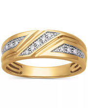 [14K, 1/10 Ct. T.W.] Gold Men's Diamond Three Station Wedding Band