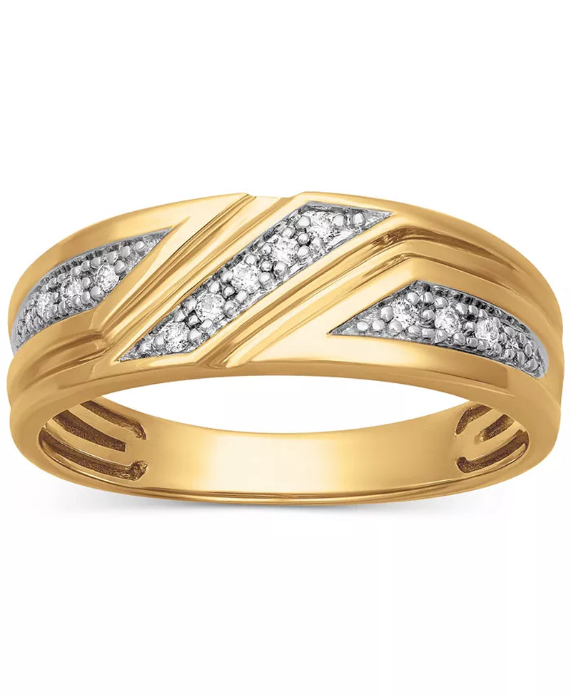 [14K, 1/10 Ct. T.W.] Gold Men's Diamond Three Station Wedding Band