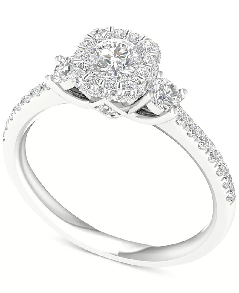 [14K, 1 Ct. T.W.] White Gold Diamond Halo Engagement Ring