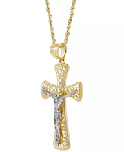 [10K] Yellow & White Gold Polished Nugget Crucifix 22" Pendant