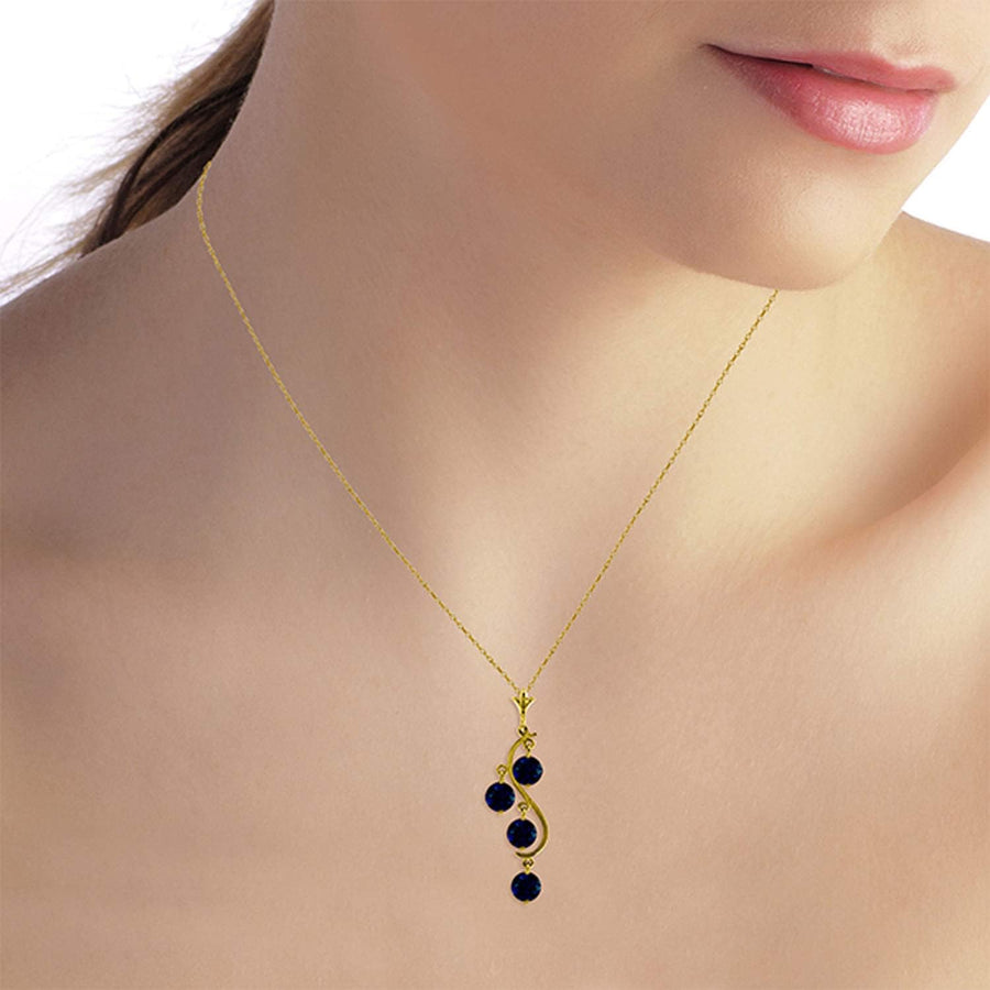 [14K. 2Ct] Yellow Gold Natural Blue Sapphire Drop Pendant Necklace