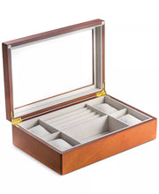 Imported Cherry Wood & Glass Top Valet Box
