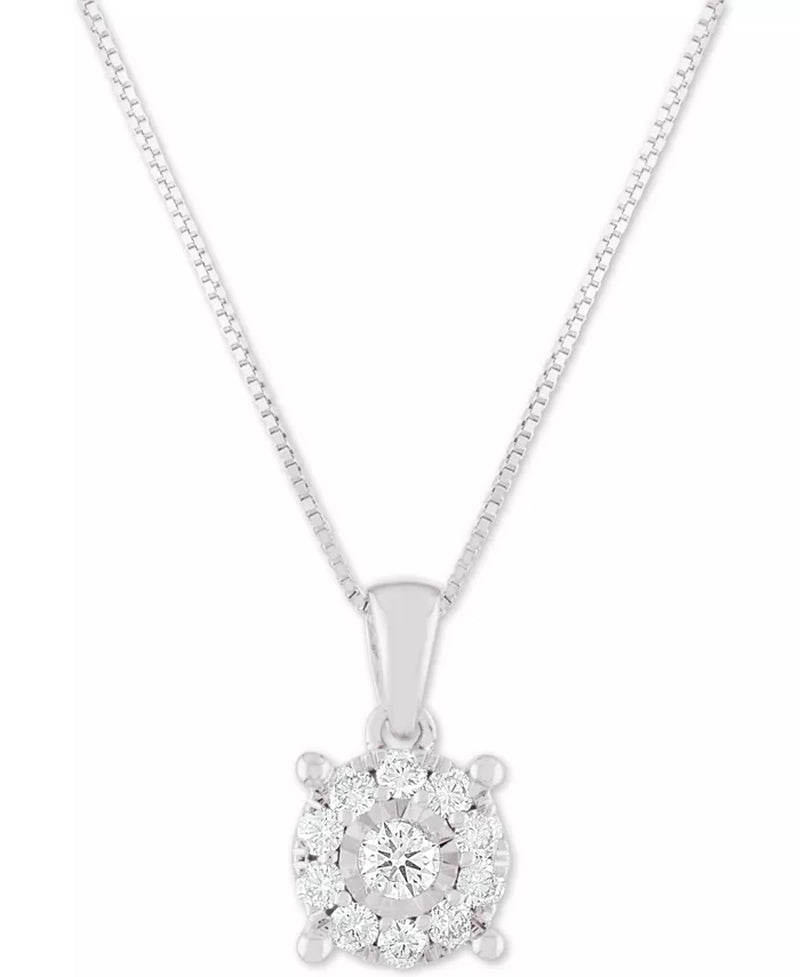 [14K, 1/3 Ct. T.W.] White, Yellow or Rose Gold Diamond Halo Pendant