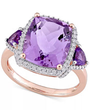 [14K ] Rose Gold Amethyst (5-3/8 Ct. T.W.) & Diamond (1/3 Ct. T.W.) Halo Ring